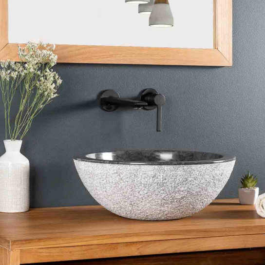 Marble countertop sink : Stromboli, round, black, D : 40 cm