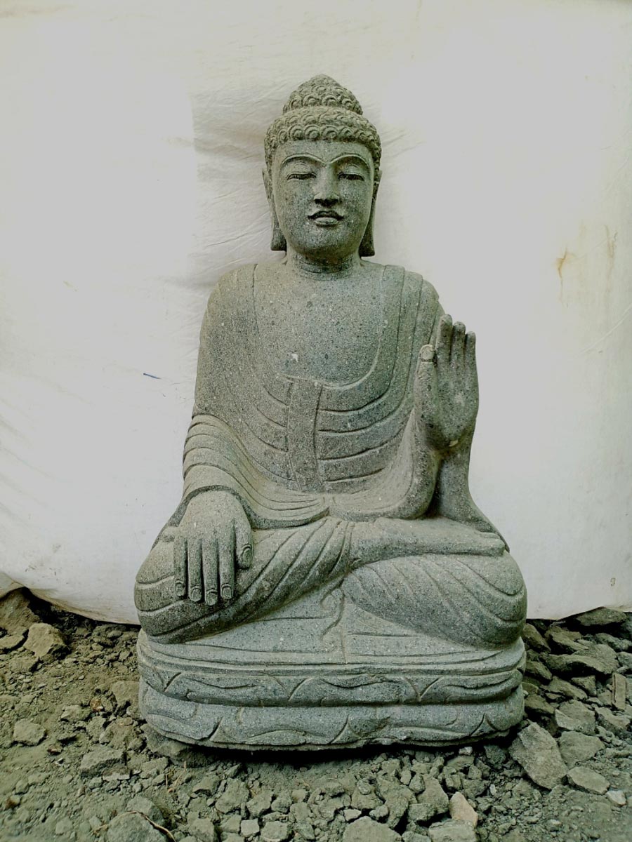 Seated buddha volcanic rock garden statue meditation pose 1 m