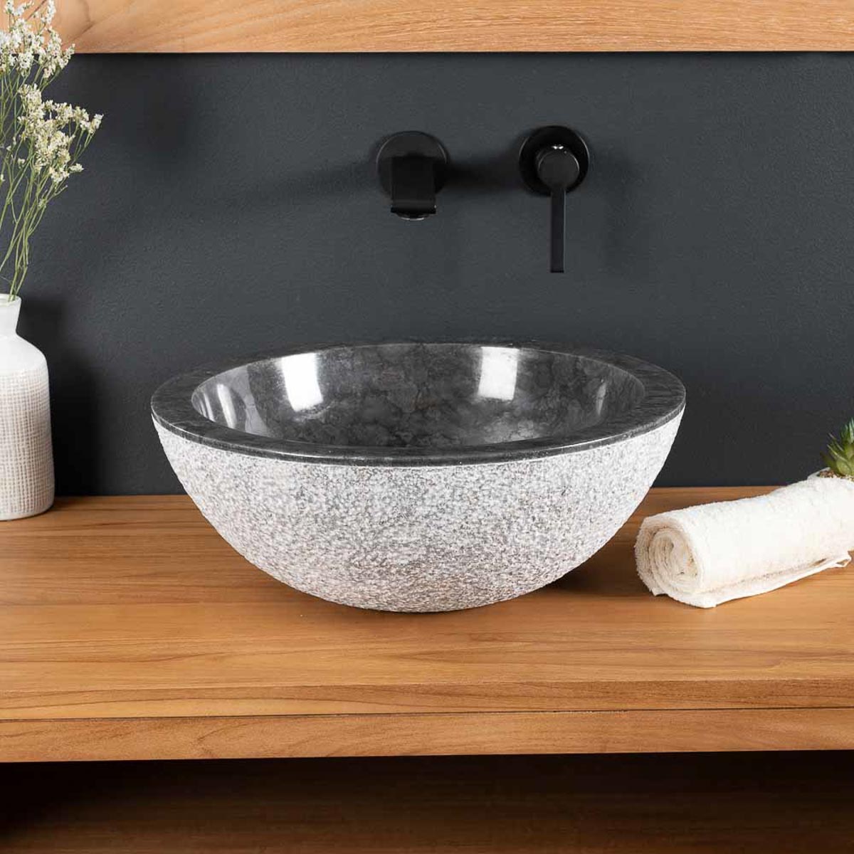 Marble countertop sink : Stromboli, round, black, D : 40 cm